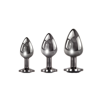 Metalen buttplug met siersteen set - 3 stuks (Zwart)